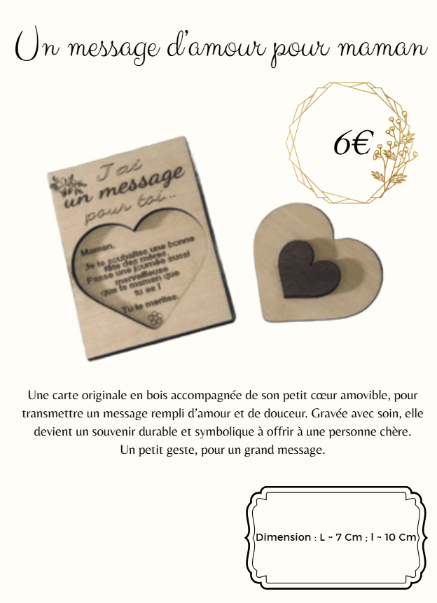 un-message-damour-pour-maman carte en bois avec coeur